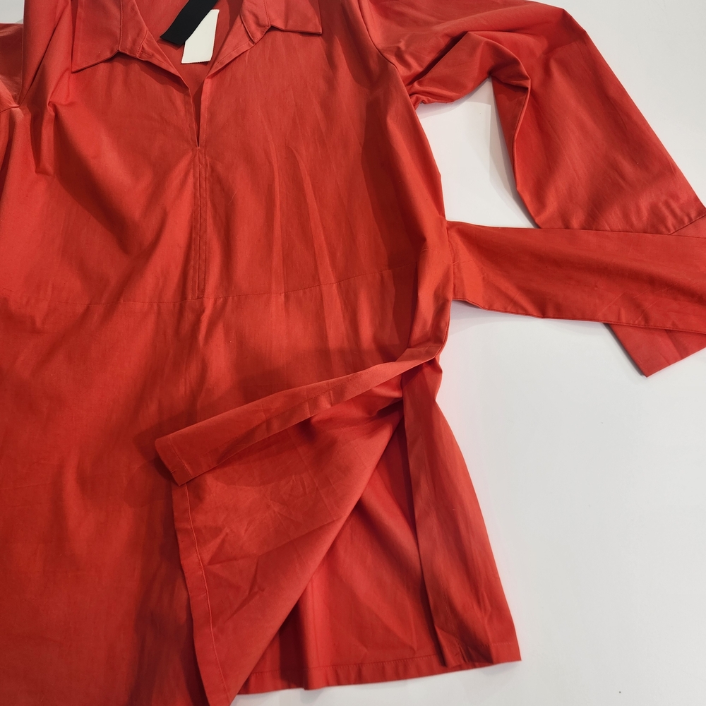 Natori Women's Collared Tunic Blouse Size S Cotton Poplin Tie Front Orange 01 - Picture 4 of 16